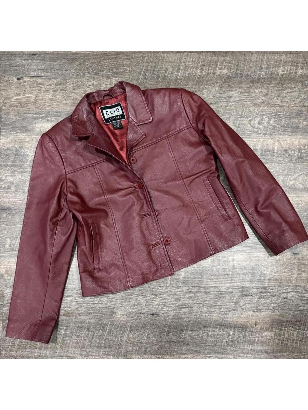 CLIO Petites Burgundy Leather Jacket